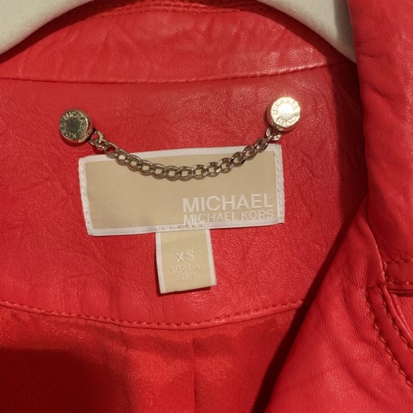 Like new Michael Kors red leather moto jacket - Picture 4 of 12